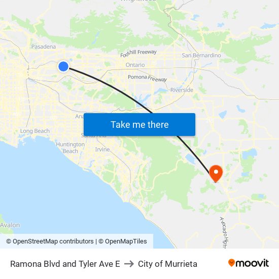 Ramona Blvd and Tyler Ave E to City of Murrieta map