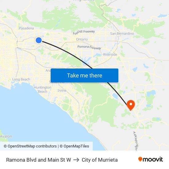 Ramona Blvd and Main St W to City of Murrieta map