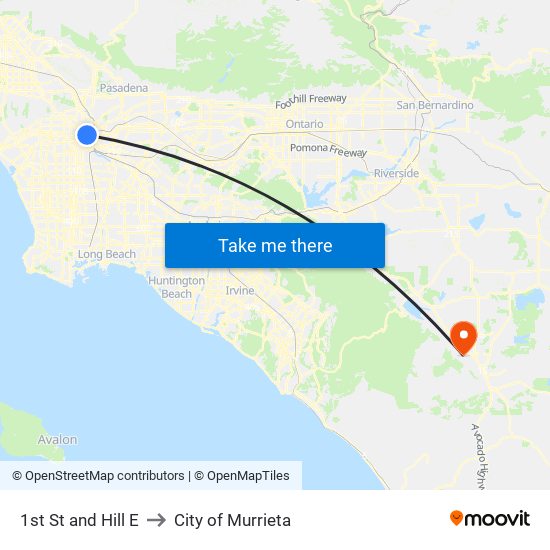 1st St and Hill E to City of Murrieta map