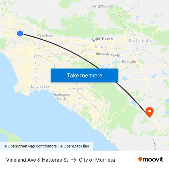 Vineland Ave & Hatteras St to City of Murrieta map