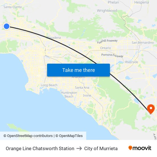 Orange Line Chatsworth Station to City of Murrieta map