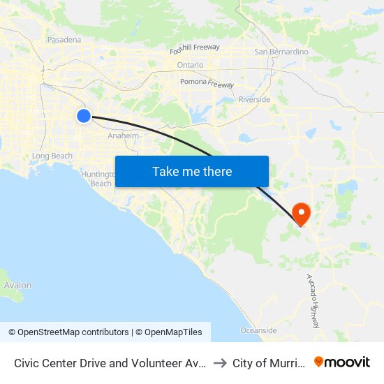 Civic Center Drive and Volunteer Avenue to City of Murrieta map