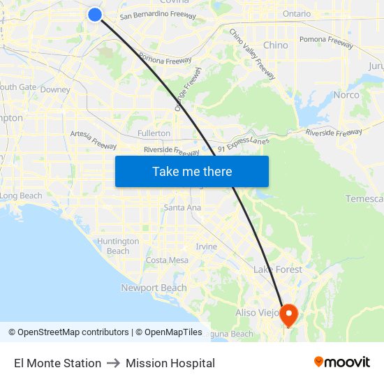 El Monte Station to Mission Hospital map