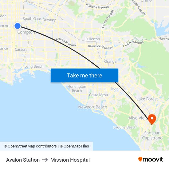 Avalon Station to Mission Hospital map