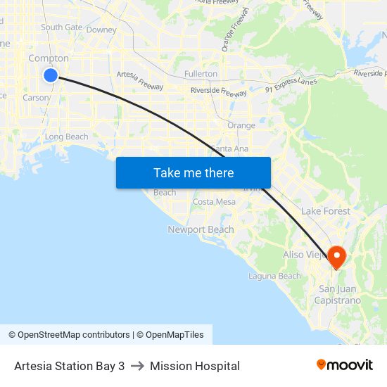 Artesia Station Bay 3 to Mission Hospital map