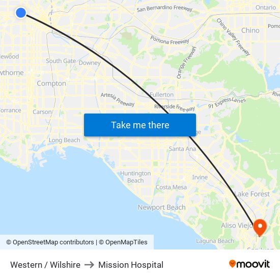 Western / Wilshire to Mission Hospital map