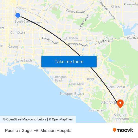 Pacific / Gage to Mission Hospital map