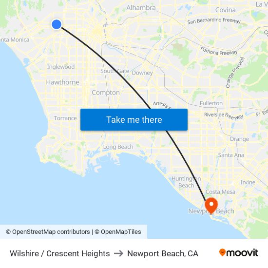 Wilshire / Crescent Heights to Newport Beach, CA map