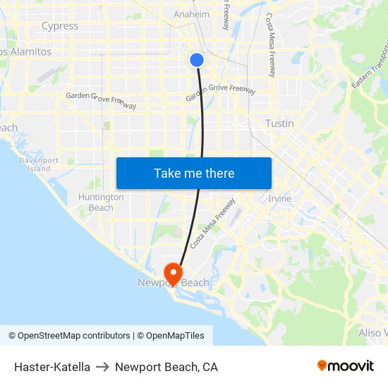 Haster-Katella to Newport Beach, CA map