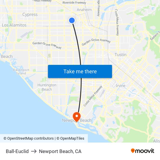 Ball-Euclid to Newport Beach, CA map