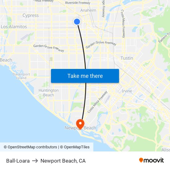Ball-Loara to Newport Beach, CA map