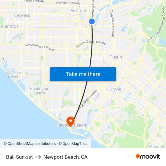 Ball-Sunkist to Newport Beach, CA map