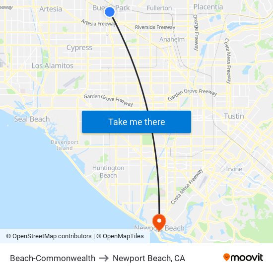 Beach-Commonwealth to Newport Beach, CA map