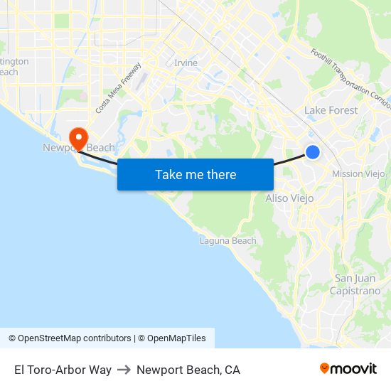 El Toro-Arbor Way to Newport Beach, CA map