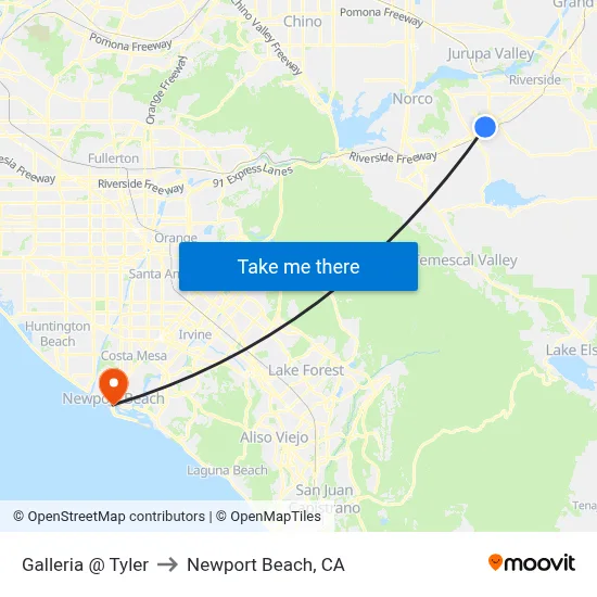 Galleria @ Tyler to Newport Beach, CA map