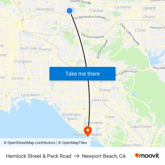 Hemlock Street & Peck Road to Newport Beach, CA map