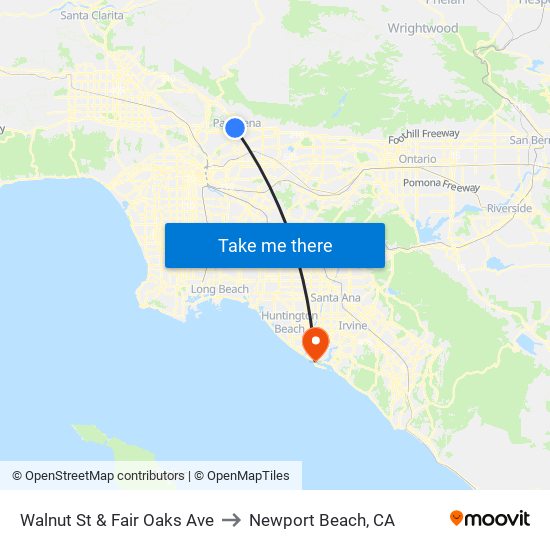 Walnut St & Fair Oaks Ave to Newport Beach, CA map