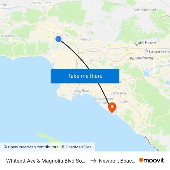 Whitsett Ave & Magnolia Blvd Southbound to Newport Beach, CA map