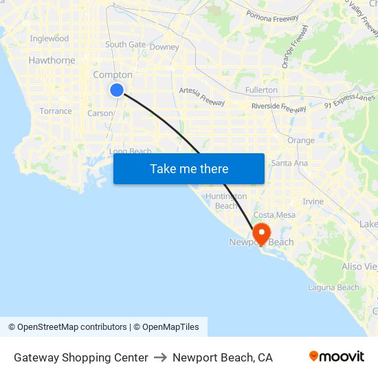 Gateway Shopping Center to Newport Beach, CA map