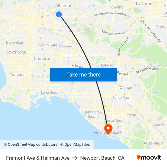 Fremont Ave & Hellman Ave to Newport Beach, CA map