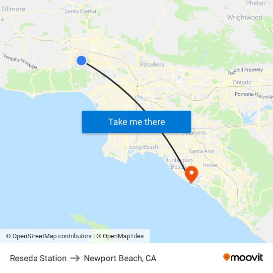 Reseda Station to Newport Beach, CA map