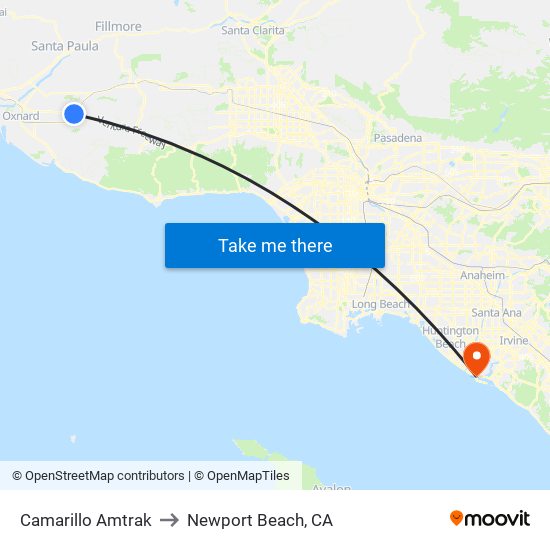Camarillo Amtrak to Newport Beach, CA map