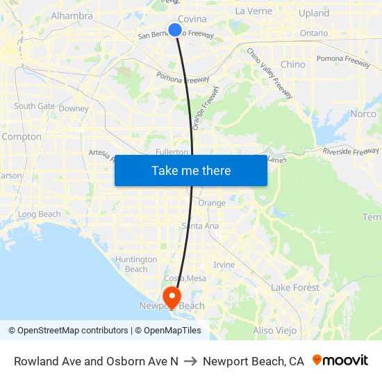 Rowland Ave and Osborn Ave N to Newport Beach, CA map