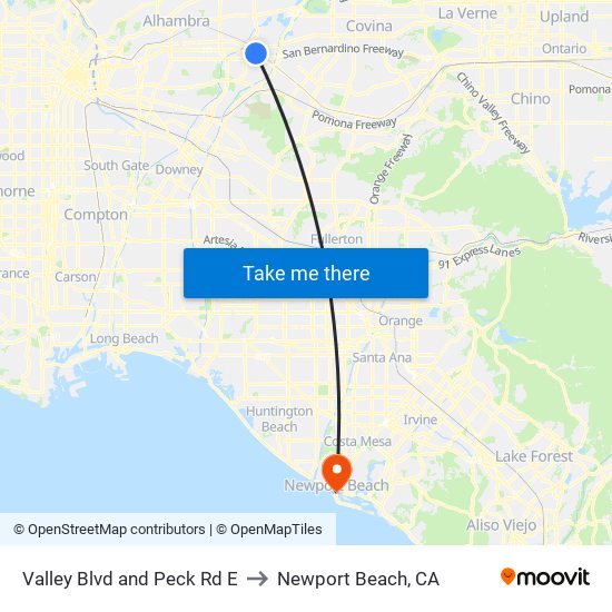 Valley Blvd and Peck Rd E to Newport Beach, CA map