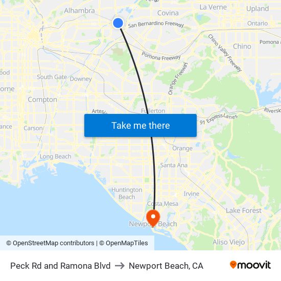 Peck Rd and Ramona Blvd to Newport Beach, CA map