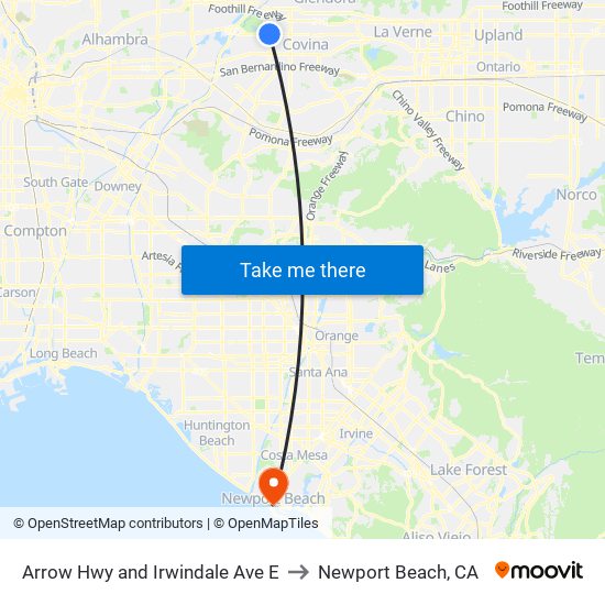 Arrow Hwy and Irwindale Ave E to Newport Beach, CA map