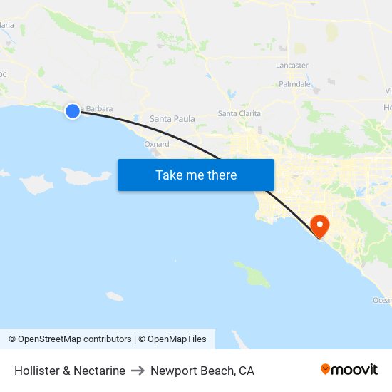 Hollister & Nectarine to Newport Beach, CA map