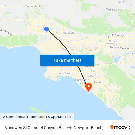Vanowen St & Laurel Canyon Blvd to Newport Beach, CA map
