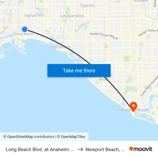Long Beach Blvd. at Anaheim St. to Newport Beach, CA map