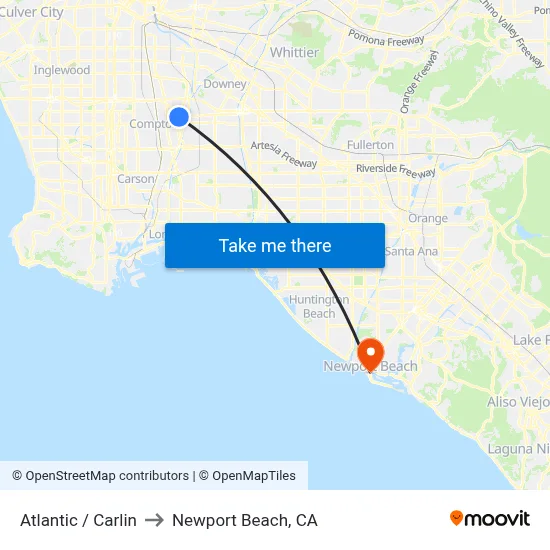 Atlantic / Carlin to Newport Beach, CA map