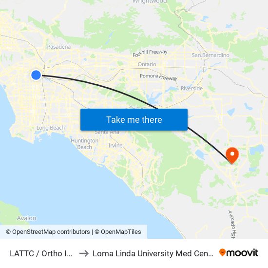 LATTC / Ortho Institute to Loma Linda University Med Center Murrieta map