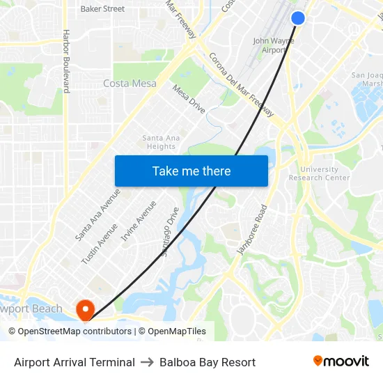 Airport Arrival Terminal to Balboa Bay Resort map