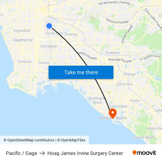 Pacific / Gage to Hoag James Irvine Surgery Center map