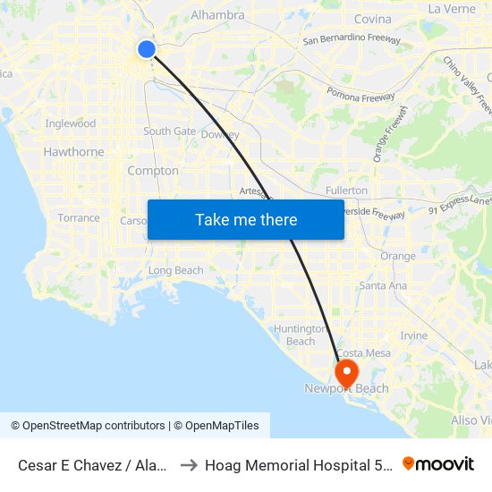 Cesar E Chavez / Alameda to Hoag Memorial Hospital 5 West map