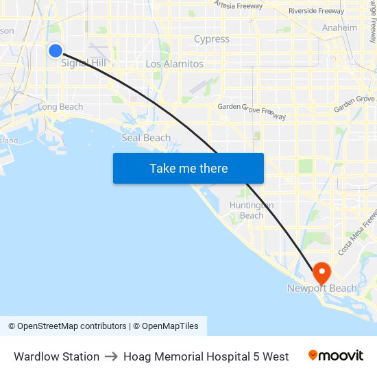 Wardlow Station to Hoag Memorial Hospital 5 West map