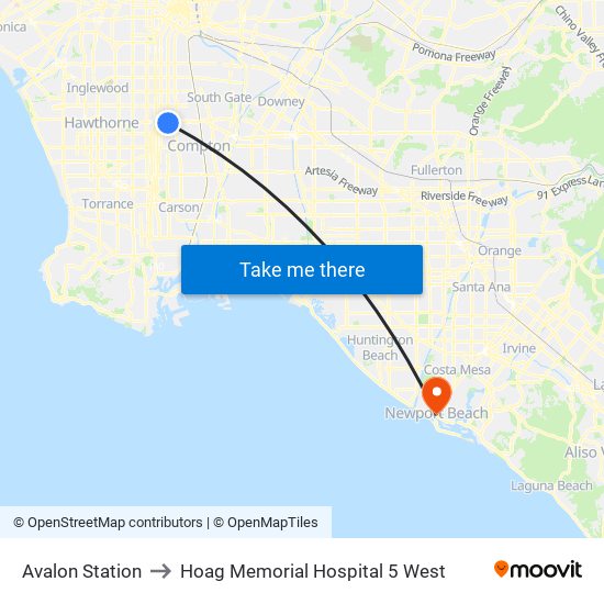 Avalon Station to Hoag Memorial Hospital 5 West map