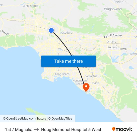 1st / Magnolia to Hoag Memorial Hospital 5 West map