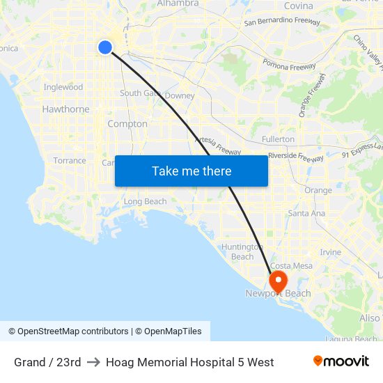 Grand / 23rd to Hoag Memorial Hospital 5 West map