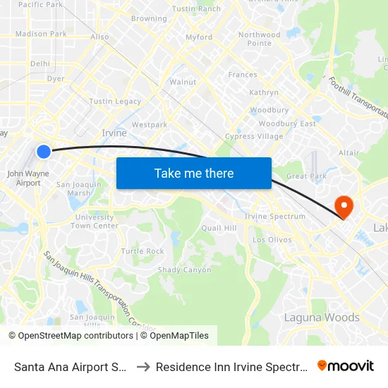 Santa Ana Airport SNA to Residence Inn Irvine Spectrum map