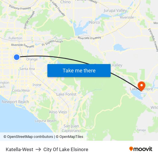 Katella-West to City Of Lake Elsinore map