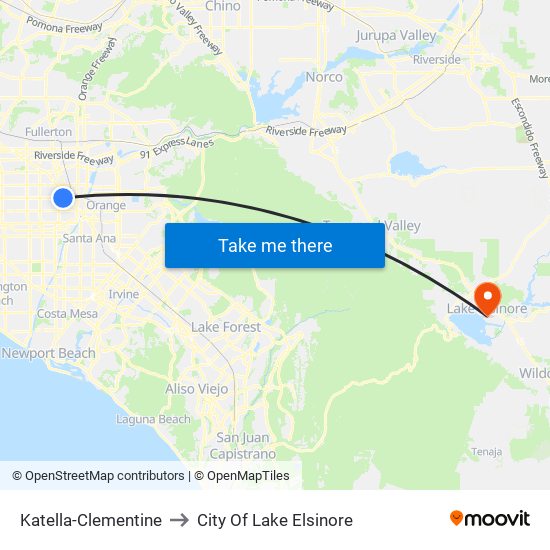 Katella-Clementine to City Of Lake Elsinore map