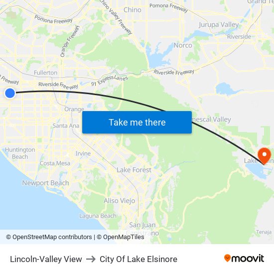 Lincoln-Valley View to City Of Lake Elsinore map