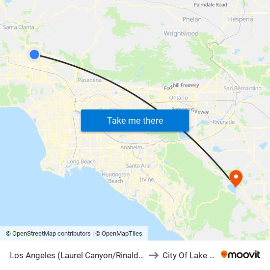 Los Angeles (Laurel Canyon/Rinaldi - San Fernando) to City Of Lake Elsinore map