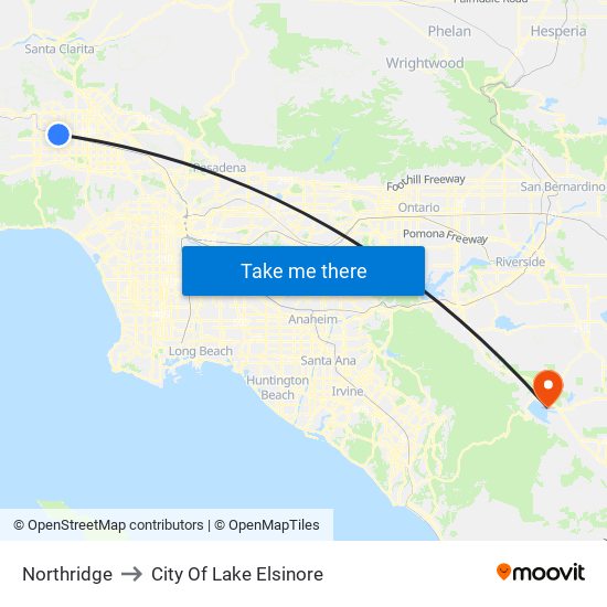 Northridge to City Of Lake Elsinore map