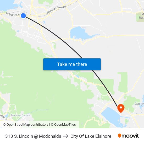 310 S. Lincoln @ Mcdonalds to City Of Lake Elsinore map