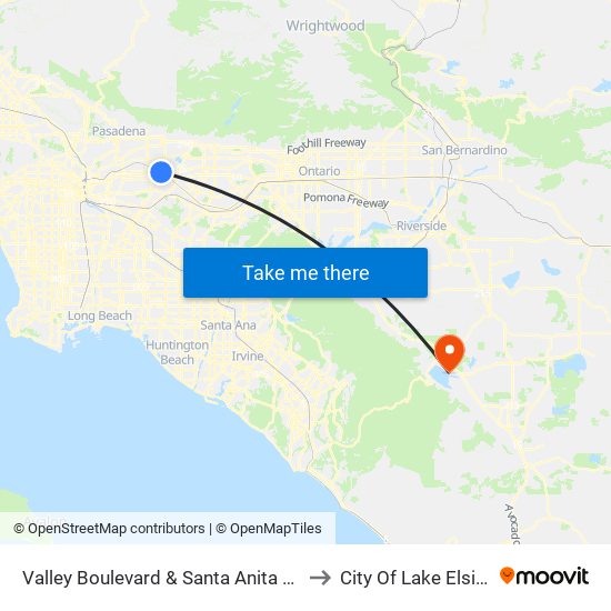 Valley Boulevard & Santa Anita Avenue to City Of Lake Elsinore map